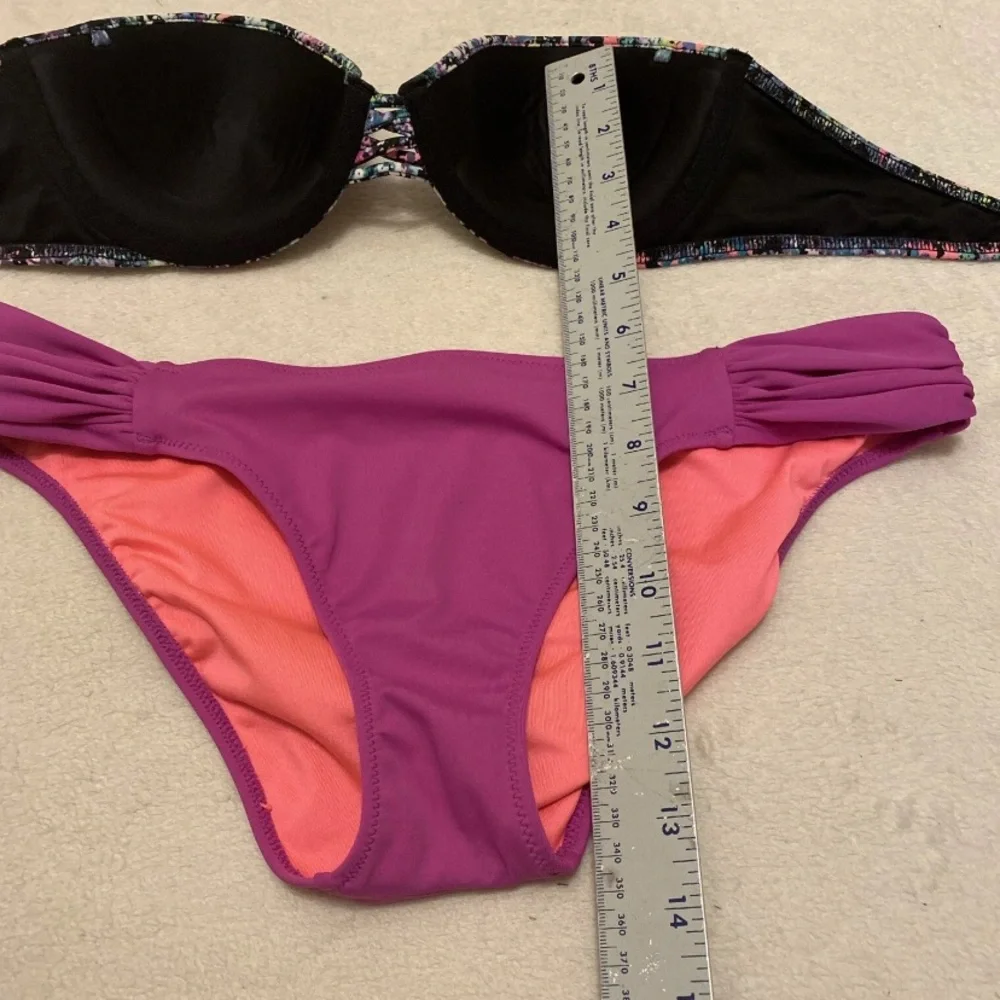 Victoria's Secret Multicolor Paint Splatter Bikini with Pink Bottom